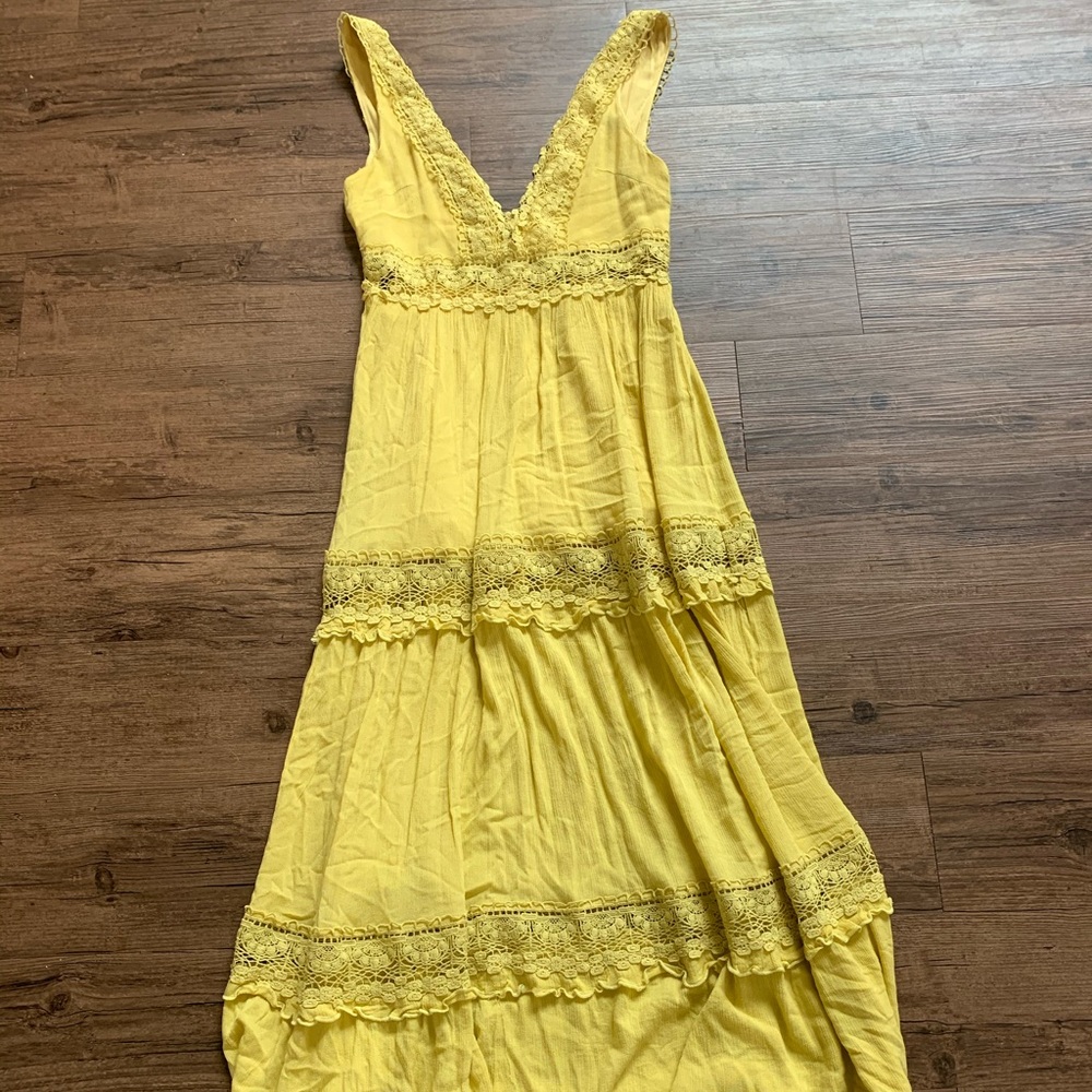 Forever 21 Yellow Plunge Lace Maxi Dress